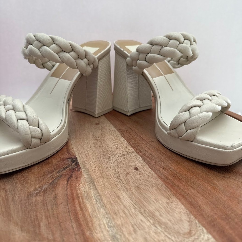 Dolce Vita Womens Cream Braided Platform Block Heel Sandals Square‎ Toe Size 8 - Picture 7 of 12